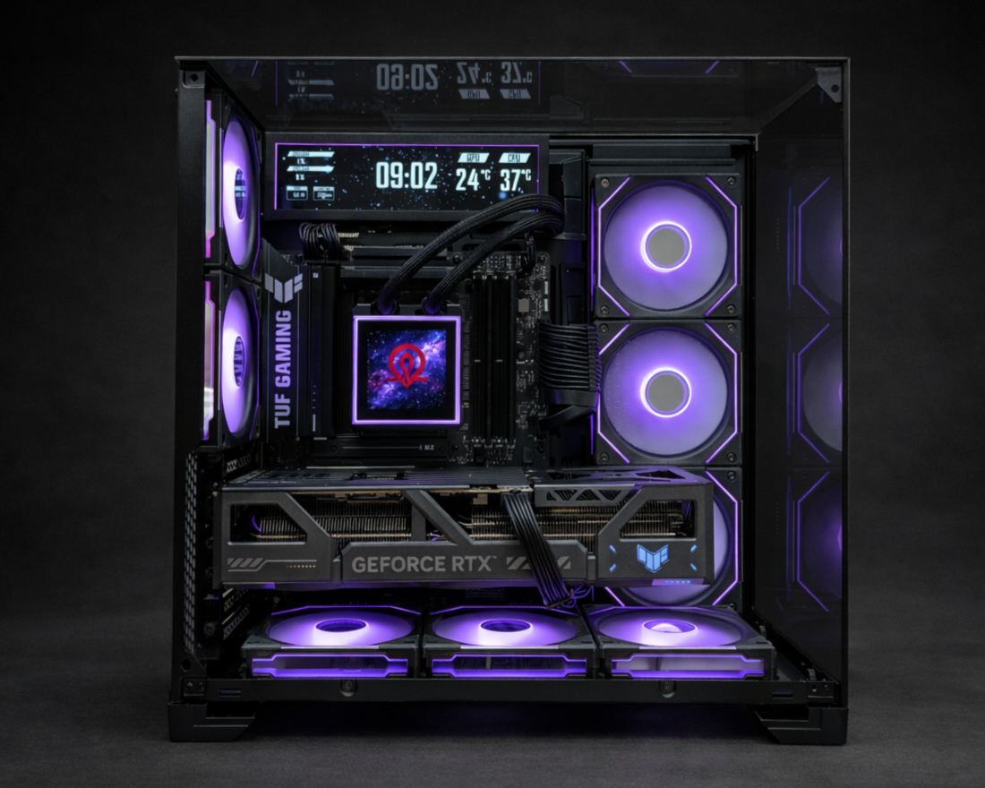 RTX 5080 high refresh custom gaming PC with premium cooling and RGB lighting