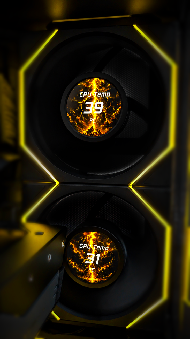 Lian Li UNI FAN TL LCD fans in the Valhalla Baldr gaming PC showing customizable CPU temperature sensor displays
