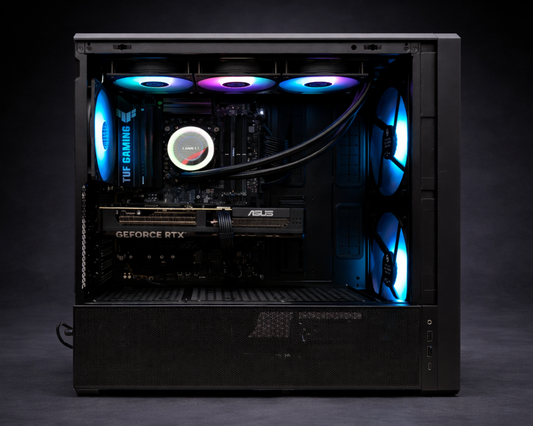 Custom performance gaming PC with RTX graphics and optimized airflow