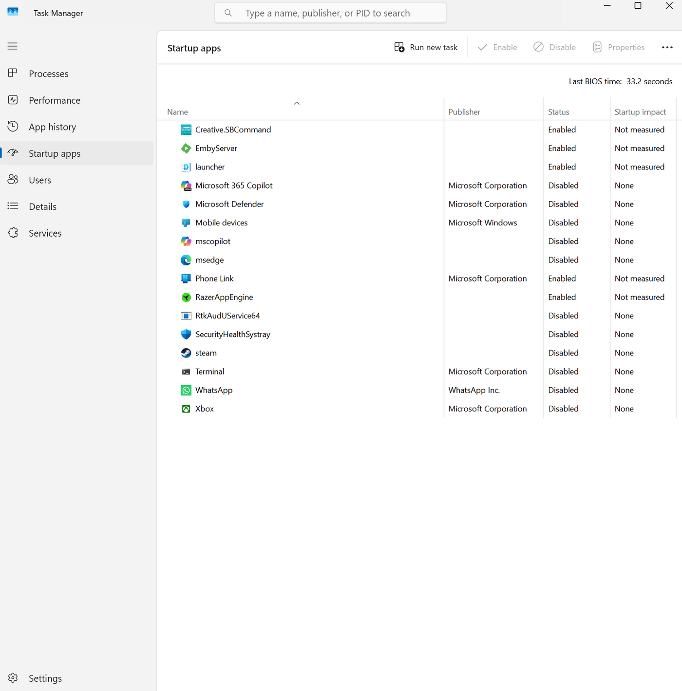 Windows 11 Task Manager Startup apps page showing how to disable programs that launch automatically.