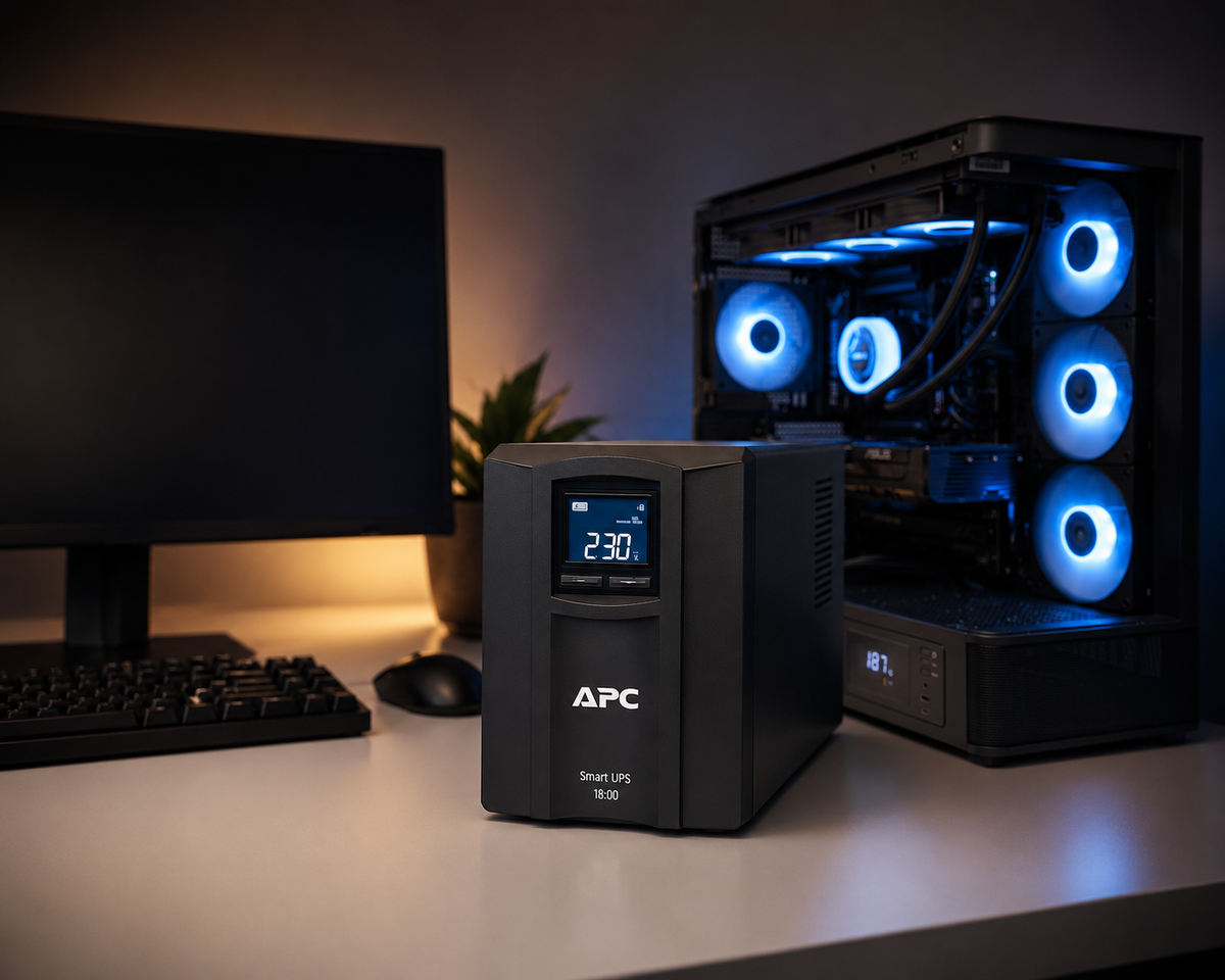 Valhalla Gaming PC connected to a UPS battery backup for protection during power outages and power surges