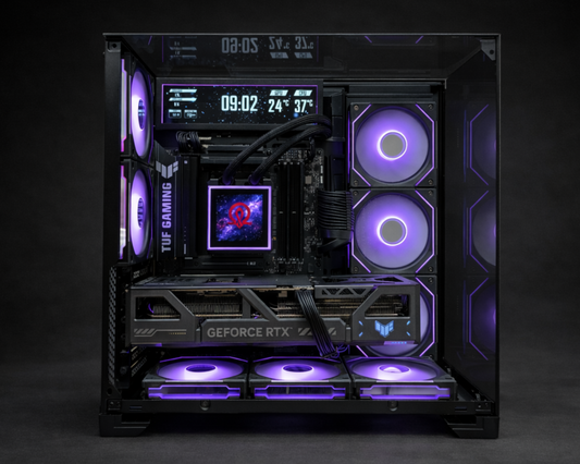 RTX 5080 high refresh custom gaming PC with premium cooling and RGB lighting